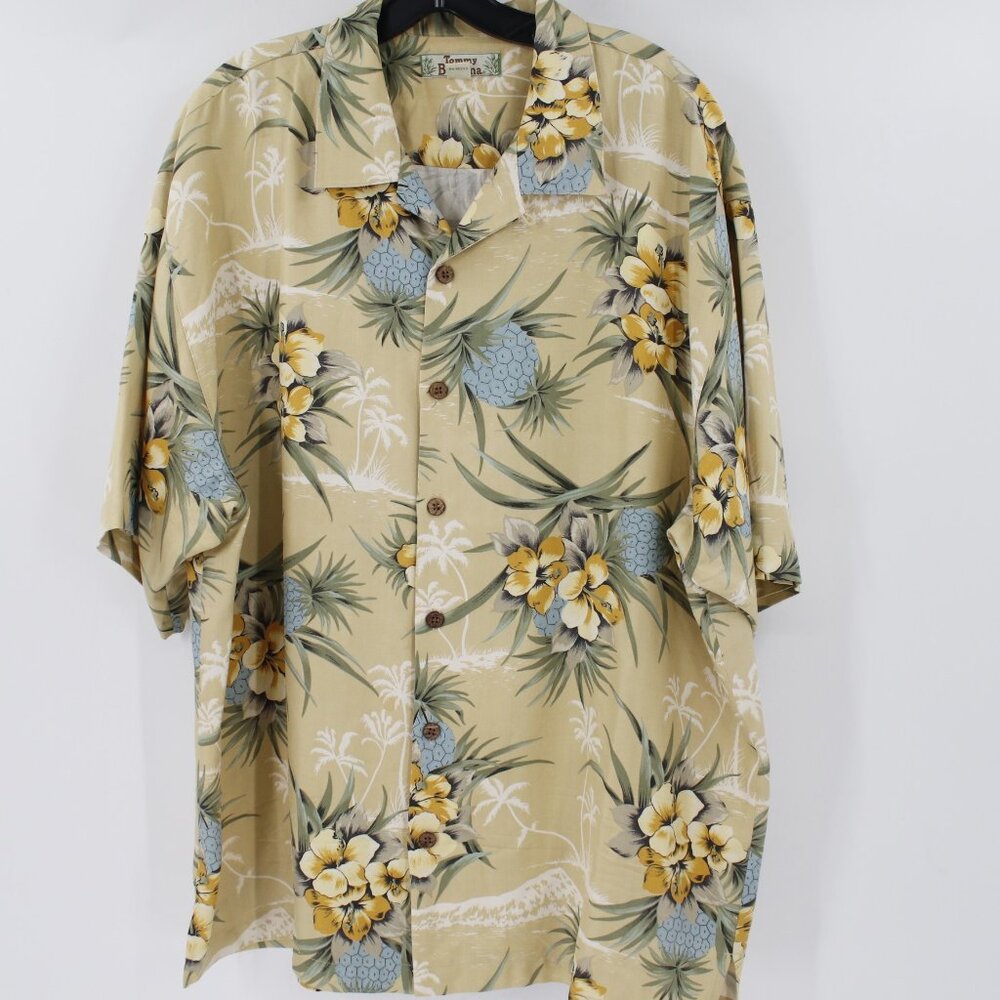 Tommy bahama hawaiian shirt mens XL loop collar camp floral silk pineapple print